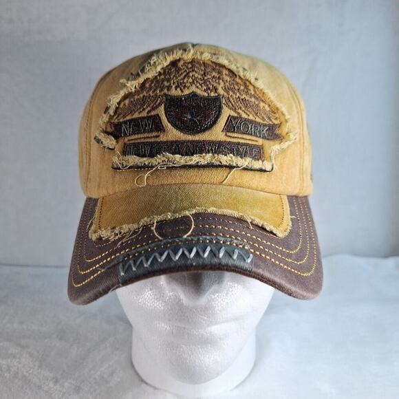 Baseball Cap 1985 New York New Style Yellow and Brown Destressed Look Strapback - Picture 1 of 8